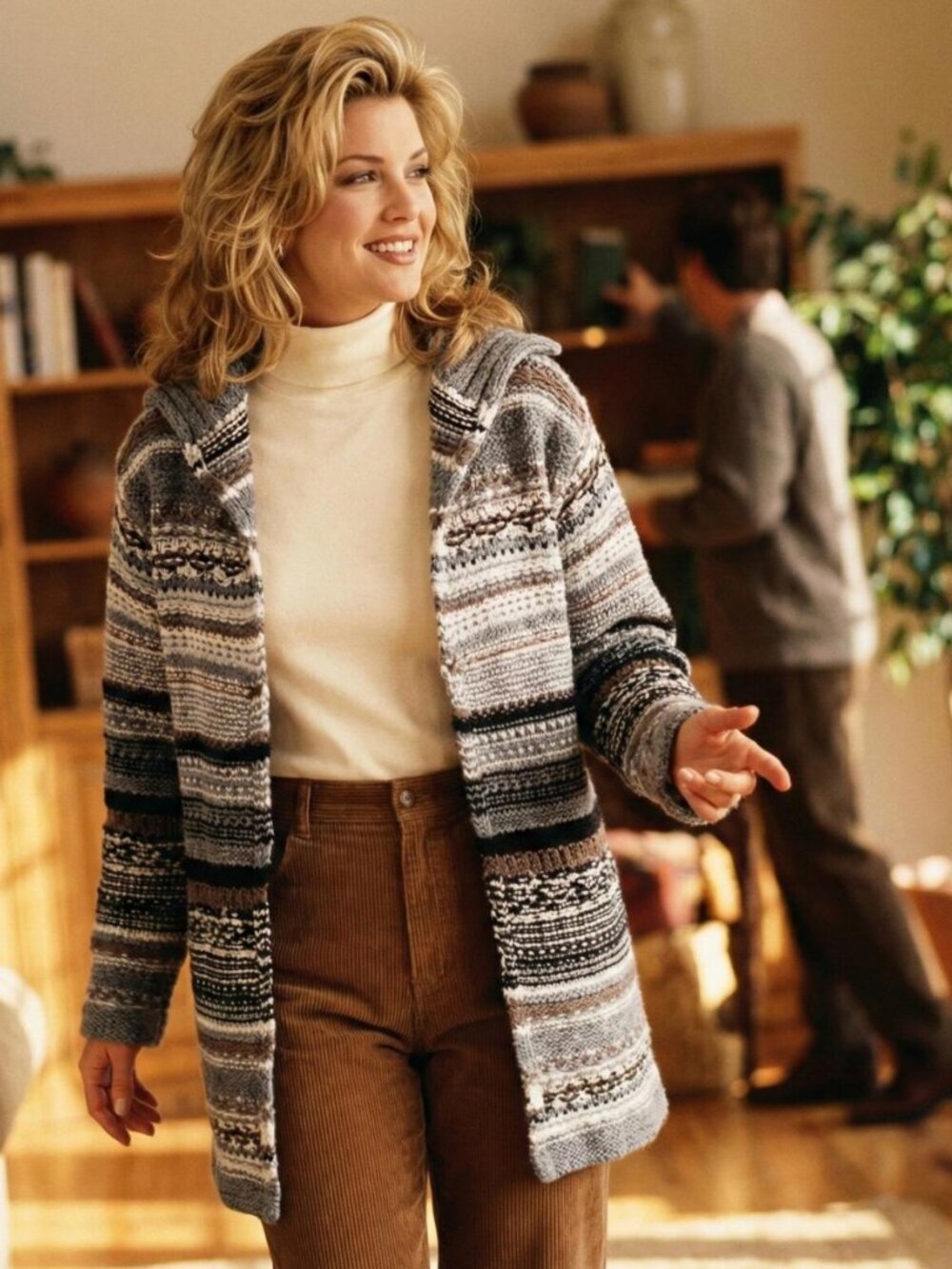 J. Jill Chunky Knit Sweater Coat Wool Blend Fair Isle Nordic Striped Open Cozy